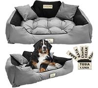 EDANTI Lit pour chien Coussin pour chien Lit pour chat Personnalisé Canapé pour chien avec nom L - XL pour grands, moyens et petits chiens (Gris foncé, 145x115 cm)