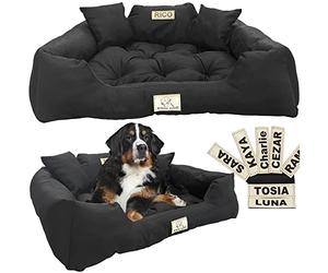 EDANTI Lit pour chien Coussin pour chien Lit pour chat Personnalisé Canapé pour chien avec nom L - XL pour grands, moyens et petits chiens (Noir, 55x45)
