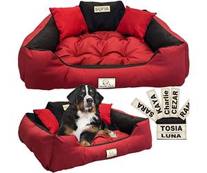 EDANTI Lit pour chien Coussin pour chien Lit pour chat Personnalisé Canapé pour chien avec nom L - XL pour grands, moyens et petits chiens (100x75, Rouge)
