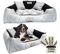 EDANTI Lit pour chien et chat - Canapé personnalisé avec nom - L à XL, pour grands chiens de taille moyenne et petite (100 x 75, gris clair)