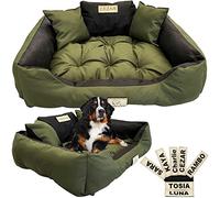 EDANTI Lit pour chien et chat - Canapé personnalisé avec nom - L à XL, pour grands chiens de taille moyenne et petite (75 x 65 cm, vert)