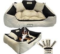 EDANTI Lit pour chien ou chat personnalisé avec nom, L à XL, pour grands chiens de taille moyenne et petite, beige, 130 x 105 cm