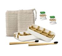 EDARTO® Ensemble avec 2 Porte-savons écologiques en Bois de Bambou Naturel avec bac d'égouttement en Fibre de Bambou + 2 Sacs de Savon/Sac de Savon/sisal 100% Naturel pour peler Le Corps