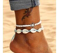 Edary Boho Parure de cheville avec pendentif tortue Blanc