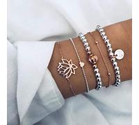Edary Lot de 5 bracelets à breloques en forme de lanterne en argent avec perles de lotus et cœur personnalisables faits à la main pour femmes et filles