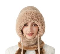 EDAT 3 in 1 Beanie Hat with Scarf and Mask, Women's Outdoors Windproof Scarf Hat, 3 in 1 Beanie Hat for Women(Khaki)