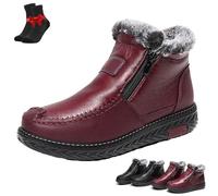 EDAT Bottes de neige imperméables et antidérapantes for femmes, doublées d'une épaisse fourrure pelucheuse(Red,40 EU)