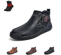 EDAT The First Young Shoes Men Handmade Premium Leather Slip On Boots, Side Zipper Wide Toe Casual Ankle Boots(Black,40 EU)