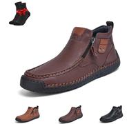 EDAT The First Young Shoes Men Handmade Premium Leather Slip On Boots, Side Zipper Wide Toe Casual Ankle Boots(Brown,44 EU)