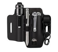 EDC Étui multifonction en cuir avec stylo, lampe de poche, clip porte-clés, couteau pour homme, étui de rangement multifonction pour un usage quotidien, cadeau et travail (noir, B)