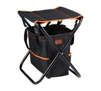Black+Decker Tabouret De Jardin Avec Sac À Outils - Siège Métallique Pliable Avec Sac Amovible 7 Poches - Charge Max 80 Kg - Pour Jardinage, Camping Et Travaux Extérieurs Noir