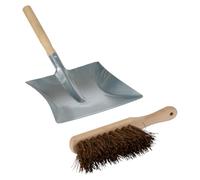 Edco Eindhoven B.V. Kinzo Pelle à poussière et Brosse - Pelle en métal avec Manche en Bois - Outils de Nettoyage pour l'intérieur et l'extérieur - 2 pièces - Argent et Marron