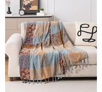 Edcooy Couverture en chenille bohème avec pompons en jacquard bohème pour canapé-lit, protection de canapé - Motif tribal coloré (vintage, 150 x 200 cm)