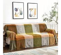 Edcooy Grand jeté de canapé en chenille tissé coloré avec pompons pour canapé, lit, canapé, canapé, décoration d'intérieur (vert, taille L : 220 x 260 cm)