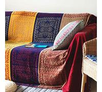 Edcooy Grand jeté pour canapés en chenille jacquard avec pompons pour lit, chaise 2 ou 3 places, rouge - Taille L : 220 x 260 cm