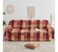 Edcooy Grande couverture lestée en chenille à pompons pour décoration bohème - Motif patchwork - Pour canapé, 220 x 260 cm, XNE005