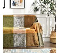 Edcooy Housse de canapé bohème à pompons style hippie pour canapé, chaise, causeuse, meubles, lit, housse de protection à franges tribal bohème (vert, 152,4 x 190,5 cm)