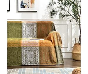 Edcooy Housse de canapé Boho, couverture jetée bohémienne avec franges hippie décoratives pour canapé, fauteuil, causeuse, mobilier de lit, housse tribale bohémienne (Vert, 152,4 x 190,5 cm)