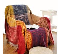 Edcooy Jetés pour canapés, couvertures en chenille jacquard à pampilles de style bohème pour lit, chaises, housse de siège 2 3 places, (Rouge, 150x200 cm)..