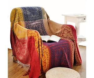 Edcooy Jetés pour canapés, couvertures en chenille jacquard à pampilles de style bohème pour lit, chaises, housse de siège 2 3 places, (Rouge, 150x200 cm)..