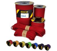 EdcX Paracord 4 mm, 35+ Couleurs Unies (10 m, 15 m, 30 m, 50 m, 100 m, 300 m) | Idéal pour l'artisanat, Le Camping, la Survie | Corde 100% Nylon 4 mm | Cordon Tactique 550 Type III (Red, 50 m)