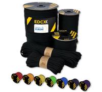 EdcX Paracord 4 mm, 35+ Couleurs Unies (10 m, 15 m, 30 m, 50 m, 100 m, 300 m) | Idéal pour l'artisanat, Le Camping, la Survie | Corde 100% Nylon 4 mm | Cordon Tactique 550 Type III (Black, 30 m)