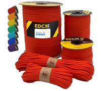 EdcX Paracord 4 mm, 35+ Couleurs Unies (10 m, 15 m, 30 m, 50 m, 100 m, 300 m) | Idéal pour l'artisanat, Le Camping, la Survie | Corde 100% Nylon 4 mm | Cordon Tactique 550 Type III (Light Red, 15 m)