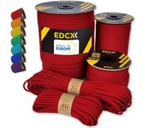 EdcX Paracord 4 mm, 35+ Couleurs Unies (10 m, 15 m, 30 m, 50 m, 100 m, 300 m) | Idéal pour l'artisanat, Le Camping, la Survie | Corde 100% Nylon 4 mm | Cordon Tactique 550 Type III (Red, 300 m)