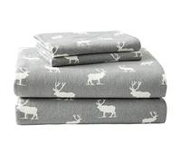 Eddie Bauer - Collection Flanelle - Ensemble de draps de lit en Coton, pré-rétréci et brossé pour Plus de Douceur - Confortables et douillets - pour lit Double, Motif Wapiti
