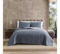 Eddie Bauer | Collection Hidden Lake | Couvre-lit réversible et léger 100% Coton avec taie d'oreiller Assortie, Parure de lit 2 pièces, prélavée pour Plus de Confort, lit jumeau, Bleu
