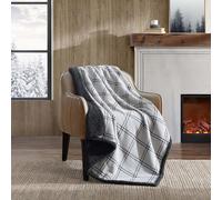 Eddie Bauer - Couverture en Flanelle de Coton, décoration d'intérieur, literie Sherpa réversible Toutes Saisons (Motif Chute de Kettle Gris/Noir)