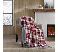 Eddie Bauer - Couverture, literie réversible en Peluche Sherpa, décoration d'intérieur à Carreaux, certifié Oeko-Tex (Plaid Rouge Parkwood, jeté)