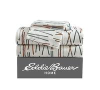 Eddie Bauer - Draps pour Grand lit, Ensemble de literie en Flanelle de Coton, brossé pour Plus de Douceur, décoration d'intérieur Confortable (Ligne de Ski Blanche, Grand lit)