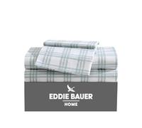 Eddie Bauer - Draps pour Grand lit, Ensemble de literie en Percale de Coton, décoration d'intérieur Gracieuse et fraîche (Carreaux Vert Clair, Grand lit)