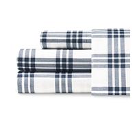 Eddie Bauer - Draps pour lit Double, Parure de lit en Percale de Coton, décoration d'intérieur Gracieuse et fraîche (Carreaux Bleu Marine, lit Double)