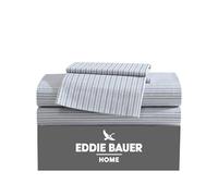 Eddie Bauer - Draps pour lit Simple, Parure de lit en Percale de Coton, décoration d'intérieur Nette et fraîche (Rayures Bleu Marine/Vert, lit Simple)