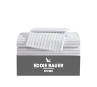 Eddie Bauer - Draps pour lit Simple, Parure de lit en Percale de Coton, décoration d'intérieur Nette et fraîche (Rayures essentielles Blanches, lit Simple)