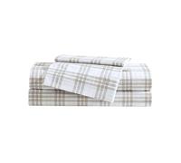 Eddie Bauer - Ensemble de draps pour Grand lit, Ensemble de literie en Percale de Coton, Super Douce et Confortable, certifiée Oeko-Tex (Carreaux Basiques Beige, Grand lit)