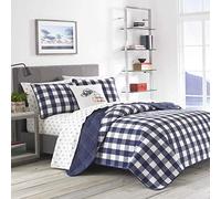 Eddie Bauer Home | Lakehouse Collection Parure de lit réversible 100% Coton, Poids Moyen avec taies d'oreiller Assorties, lit jumeau, Bleu