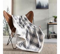 Eddie Bauer - Jeté de lit en Flanelle de Coton pour décoration d'intérieur, literie réversible Toutes Saisons en Sherpa (Edgewood Plaid Gris, jeté)