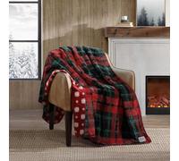 Eddie Bauer - Jeté de lit, literie Polaire réversible en Peluche, décoration d'intérieur pour Toutes Les Saisons, certifié Oeko-Tex (Carreaux Trailhead Rouge, 152,4 x 177,8 cm)