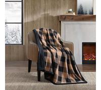 Eddie Bauer - Jeté de lit réversible en Flanelle Sherpa, décoration d'intérieur pour Toutes Les Saisons (Plaid Cabin Beige, jeté)