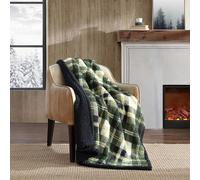 Eddie Bauer - Jeté de lit réversible Super Doux, en Peluche Ultra Douce, idéal pour Noël et éléphant Blanc, Couverture à Carreaux Confortable pour canapé (Plaid Vert Trailhead, 127 x 152,4 cm)