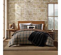 Eddie Bauer - Parure de lit 2 pièces avec Couette et taie d'oreiller Assortie pour lit Simple, Douce et Lisse avec Revers uni, Motif écossais Huntley Marron