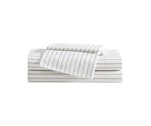 Eddie Bauer - Parure de lit 2 Places en Percale de Coton, Super Douce et Confortable, certifiée Oeko-Tex, Rayures Beiges (Essential Stripe Beige)