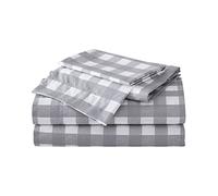 Eddie Bauer Parure de lit en Percale de Coton, Gracieuse et fraîche, décoration d'intérieur élégante, lit Double, Carreaux Lakehouse Gris/Blanc