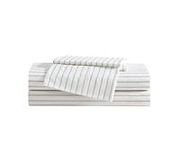 Eddie Bauer - Parure de lit Queen Size en Percale de Coton, Super Douce et Confortable, certifiée Oeko-Tex, Rayures Beiges (Essential Stripe Beige)