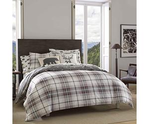 Eddie Bauer Parure de lit réversible en Coton avec taie d'oreiller Assortie, décoration d'intérieur à Carreaux pour Toutes Les Saisons, aulne, Anthracite/Rouge, lit Double