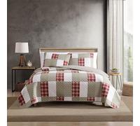 Eddie Bauer Parure de lit réversible en Coton avec taie d'oreiller Assortie, décoration d'intérieur pour Toutes Les Saisons, île de Camano, Rouge, très Grand lit