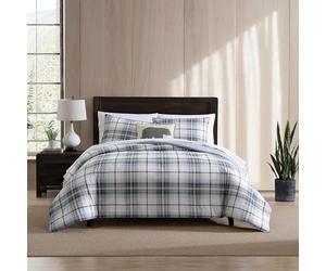 Eddie Bauer - Parure de lit réversible en Coton avec taies d'oreiller Assorties, décoration d'intérieur à Carreaux pour Toutes Les Saisons (Bleu aulne/Gris, très Grand lit)